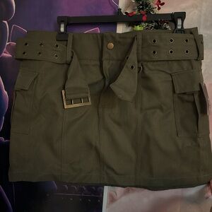 Olive Green Mini Skirt with Belt